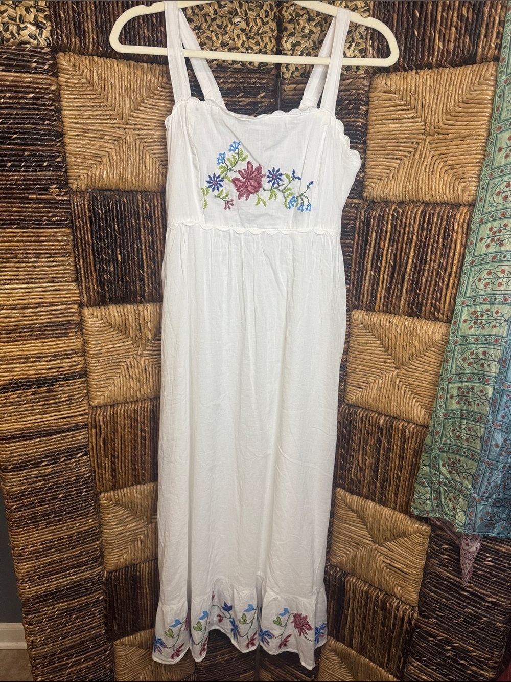 Hand-Embroidered White Floral Maxi Dress